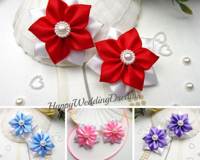 Lot de 2 barrettes fleurs pour petites filles (mariage, baptême, communion)