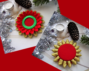 Porte-bougie, Bougeoir de Noël en  rouge, doré et vert, Décoration table de fête