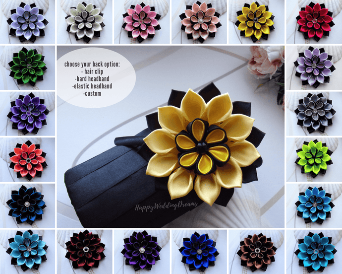 Serre-tête fille grande fleur kanzashi, Bandeau cheveux fleur en satin, Couleurs personnalisables