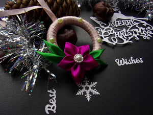 Ornement de Noël, Suspension pour sapin en rose et violet, Décoration maison Réveillon 