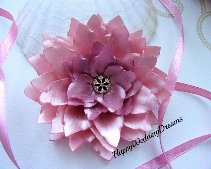 Pince à cheveux  fleur en satin vieux rose pour mariage