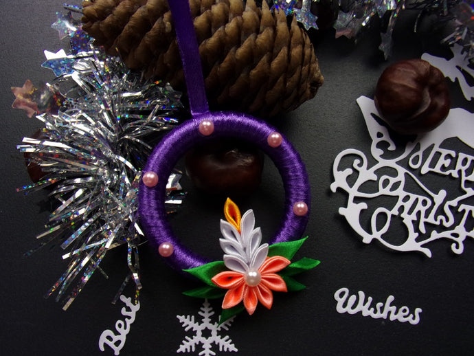 Ornement bougie de Noël, Décoration Réveillon Noël, Suspension pour sapin en violet et orange