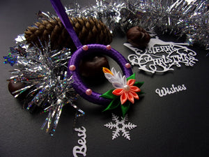 Ornement bougie de Noël, Décoration Réveillon Noël, Suspension pour sapin en violet et orange