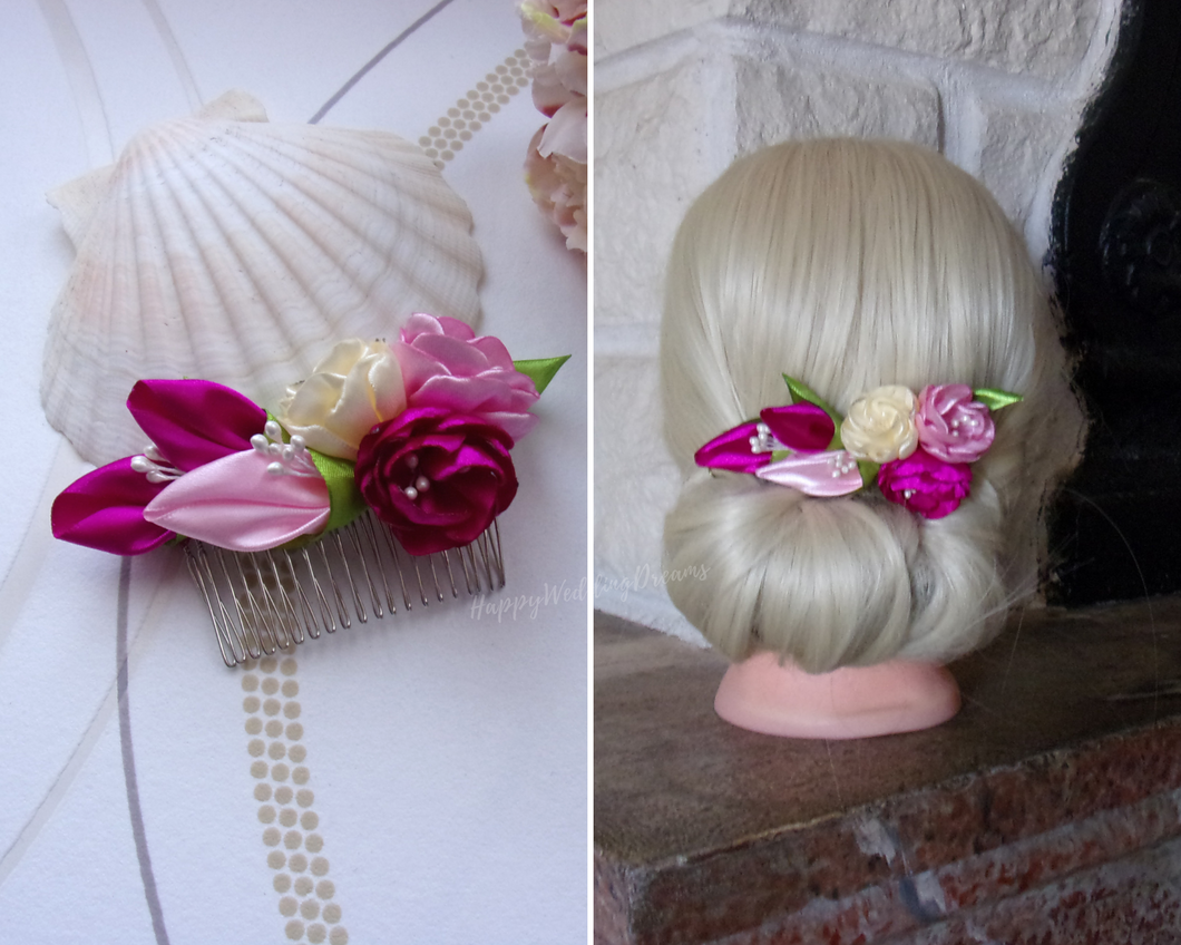 Peigne cheveux mariage romantique avec fleurs en satin