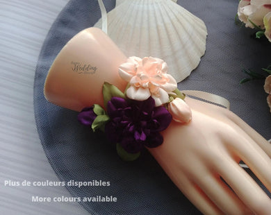 Bracelet de mariage fleurs champêtres, Corsage de poignet demoiselle d'honneur