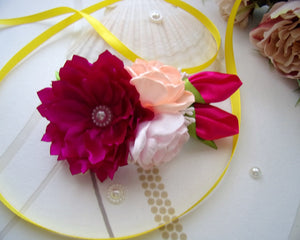 Pince à cheveux florale, Barrette française avec fleurs en satin mauve pour mariage champêtre
