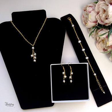 Parure de mariage en perles d'eau douce, Bijoux de mariée en perles naturelles