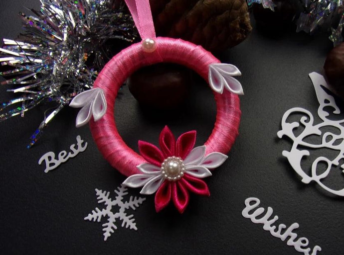 Suspension sapin en rose et blanc, Décoration pour sapin de Noël, Ornement sapin Réveillon