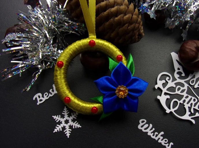 Suspension pour sapin en vert et bleu, Décoration Réveillon, Ornement de Noël