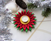 Charger l&#39;image dans la galerie, Bougeoir de Noël, Porte-bougie couleurs traditionnelles de Noël, Décoration table de fête