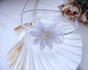 Diadème fleur blanche et dentelle, Serre-tête première communion, Bandeau cheveux mariage