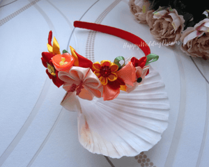 Serre-tête kanzashi fleurs d'automne, Bandeau cheveux fleurs en satin, Diadème mariage champêtre