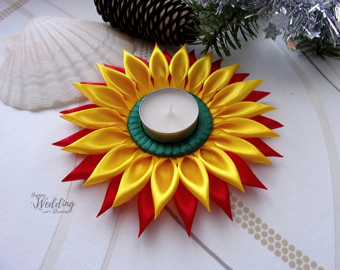 Décoration table de Noël, Porte-bougie, Bougeoir de Noël en jaune, rouge et vert