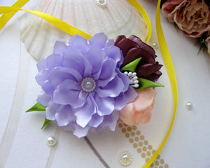 Pince cheveux florale, Barrette française avec fleurs en satin violet