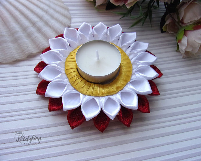 Bougeoir de Noël en blanc, rouge et doré, Porte-bougie, Décoration table de fête