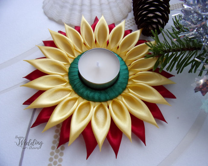 Porte-bougie, Décoration table de fête, Bougeoir de Noël en jaune, rouge et vert