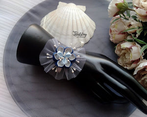 Bracelet de mariage fleur kanzashi et tulle, Corsage de poignet demoiselle d'honneur