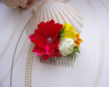 Charger l&#39;image dans la galerie, Peigne cheveux mariage style champêtre avec fleurs en satin, Barrette florale demoiselle d&#39;honneur