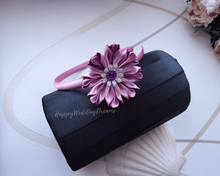 Charger l&#39;image dans la galerie, Serre-tête fille fleur kanzashi rose et violet, Bandeau cheveux fleur en satin, Diadème