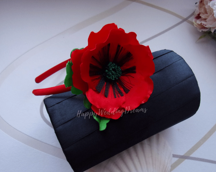 Serre-tête fleur Coquelicot, Bandeau cheveux mariage champêtre,