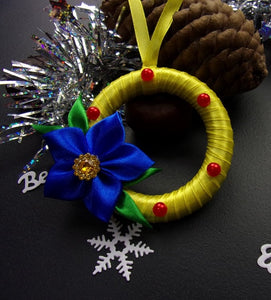 Suspension pour sapin en jaune et bleu, Décoration Réveillon, Ornement de Noël
