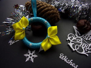 Suspension pour sapin en bleu et  jaune, Décoration Réveillon, Ornement de Noël