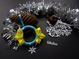 Suspension pour sapin en bleu et  jaune, Décoration Réveillon, Ornement de Noël