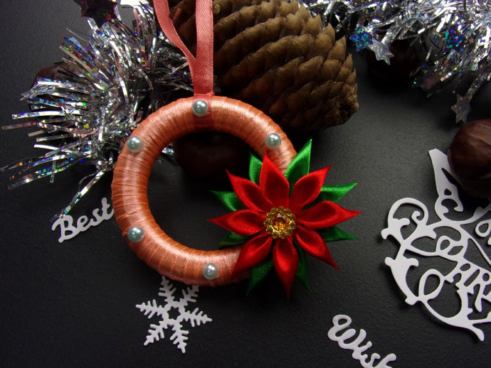 Décoration sapin, Ornement de Noël Poinsettia, Suspension pour sapin étoile de Noël, Réveillon