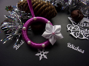 Décoration Réveillon Noël, Suspension pour sapin en violet et blanc, Ornement de Noël