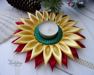 Porte-bougie, Décoration table de fête, Bougeoir de Noël en jaune, rouge et vert