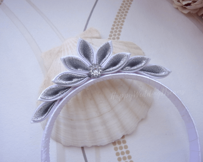 Serre-tête princesse petite fille, Bandeau cheveux original kanzashi mariage, demoiselle d'honneur