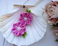 Charger l&#39;image dans la galerie, Fleur cheveux Clip barrette, Pince cheveux fleur kanzashi en satin rose