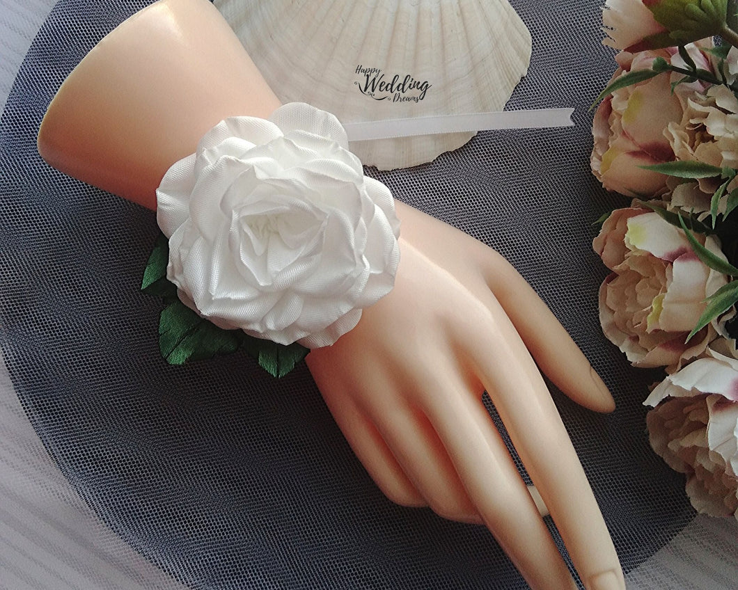 Large Rose blanche bracelet de mariage, Corsage de poignet demoiselle d'honneur