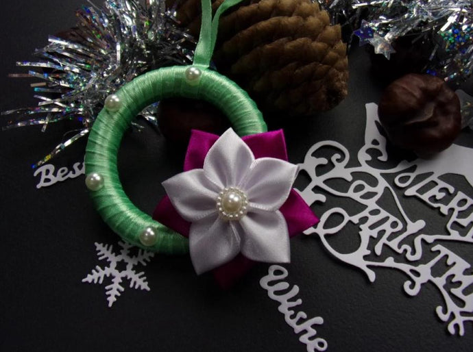 Décoration Réveillon Noël, Ornement de Noël, Suspension pour sapin en vert, violet et blanc