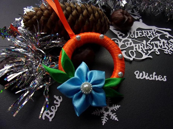 Suspension pour sapin en orange et bleu, Décoration Réveillon, Ornement de Noël