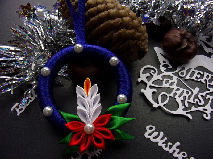 Suspension bougie de Noël, Décoration Réveillon, Ornement pour sapin en bleu et rouge