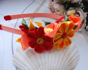 Serre-tête fleurs d'automne, Diadème kanzashi, Bandeau cheveux mariage champêtre