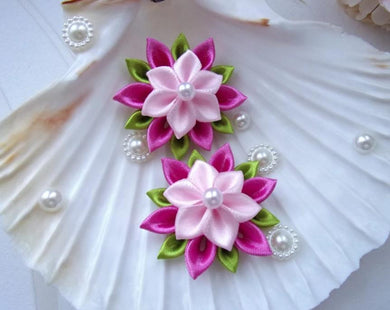 Pince cheveux petite fille avec fleur kanzashi rose