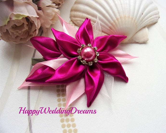 Pince à cheveux en satin magenta et rose pour mariage ou autre occasion spéciale