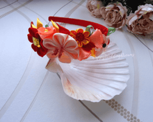 Charger l&#39;image dans la galerie, Serre-tête kanzashi fleurs d&#39;automne, Bandeau cheveux fleurs en satin, Diadème mariage champêtre