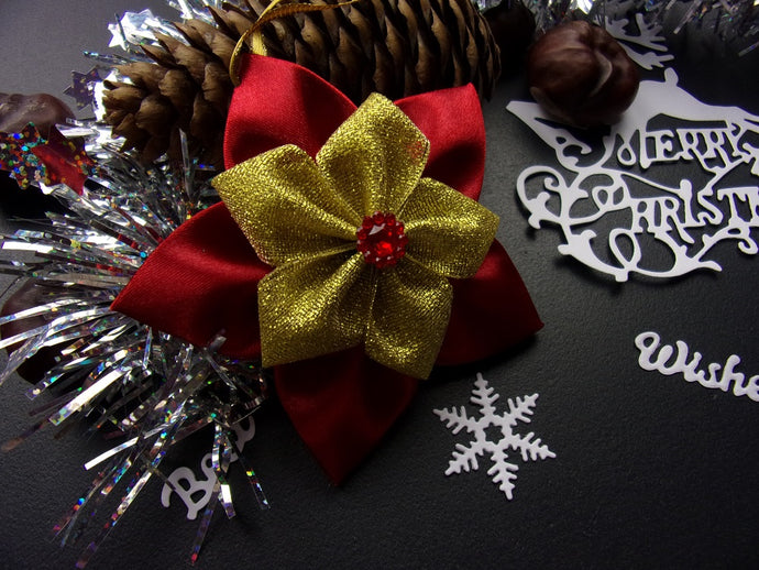 Ornement Sapin, Suspension sapin de Noël rouge et doré, Décoration maison Noël, Déco Réveillon