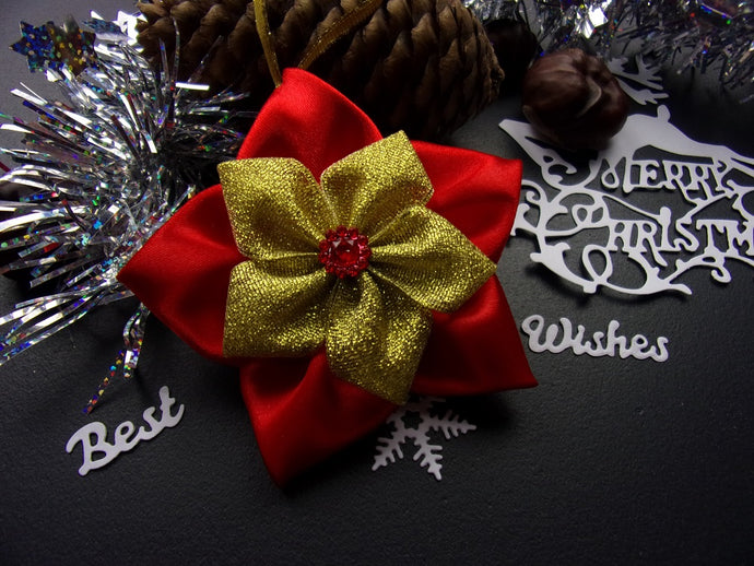 Suspension sapin de Noël rouge et doré, Décoration maison Noël, Ornement Sapin, Déco Réveillon