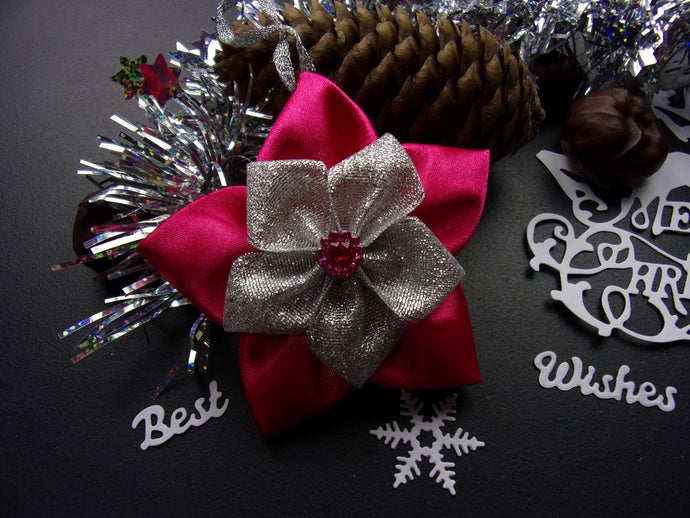 Ornement Sapin, Suspension sapin de Noël rose et argenté, Décoration maison Noël, Réveillon