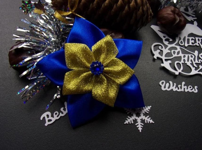 Ornement Sapin, Suspension sapin de Noël bleu et doré, Décoration maison Noël, Déco Réveillon