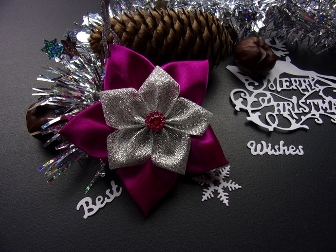 Ornement Sapin, Suspension sapin de Noël violet et argenté, Décoration maison Noël, Déco Réveillon