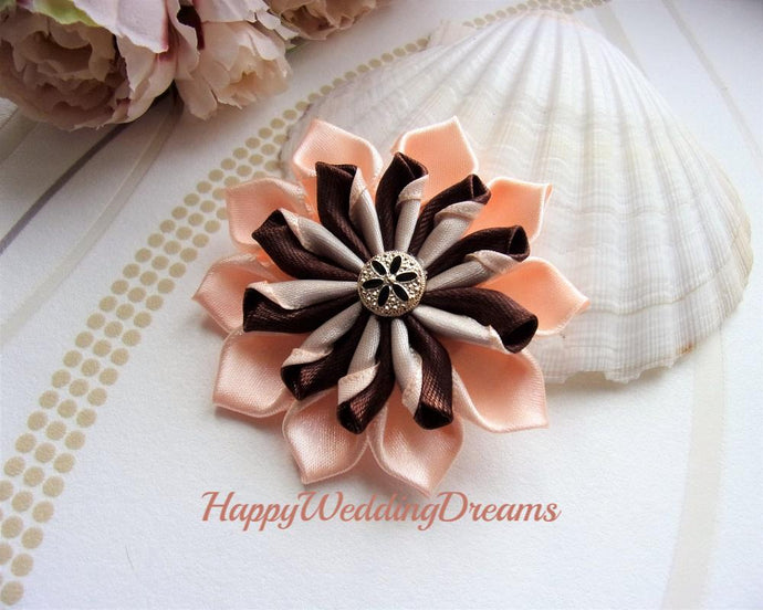 pince à cheveux en satin beige et marron pour mariage ou autre