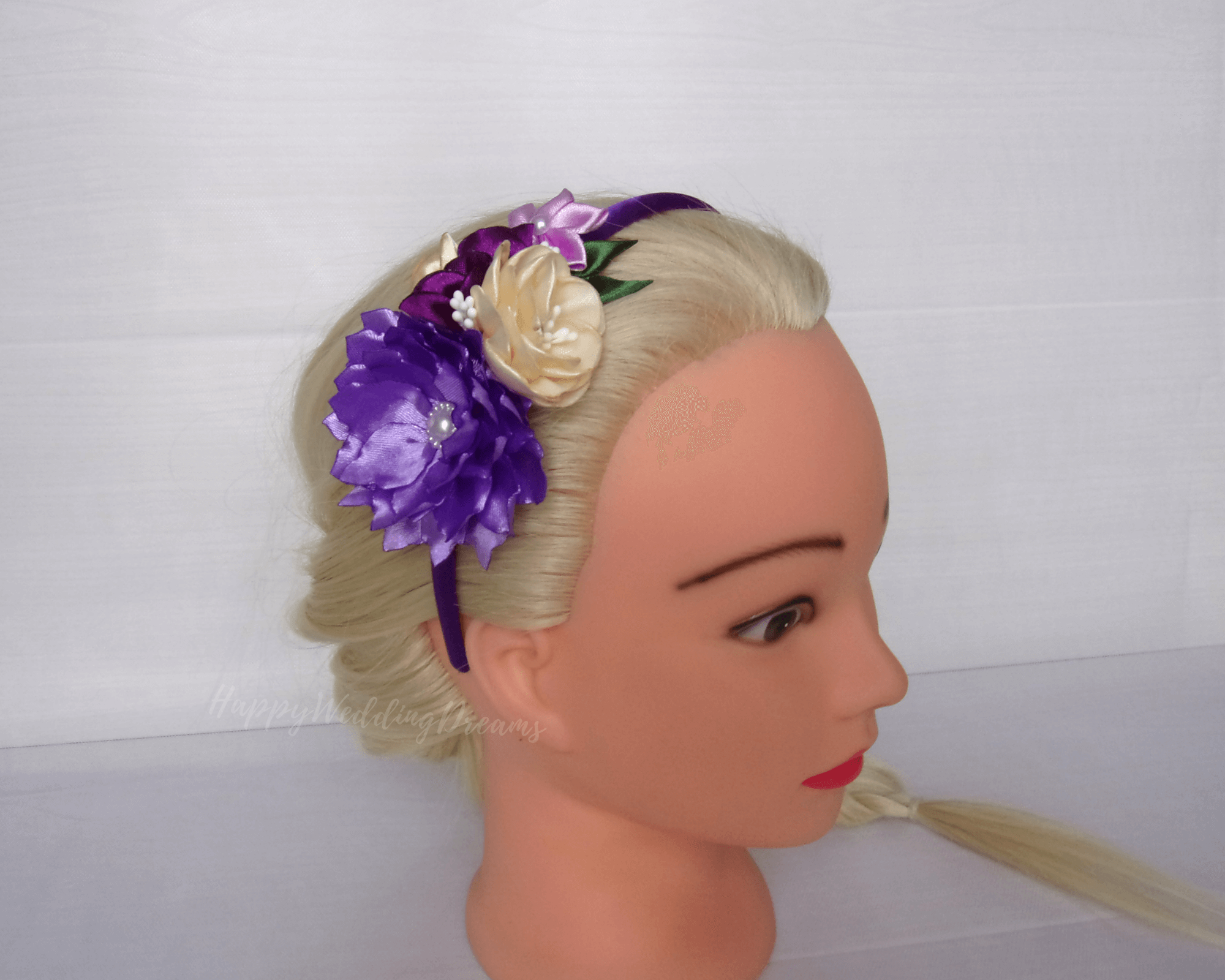 Bandeau cheveux fille liane fleurs roses cérémonie mariage - Fil de Légende