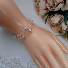 Charger l&#39;image dans la galerie, Bracelet de mariage bohème en perles et cristal, Bracelet de mariée, Bijou mariage