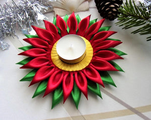 Bougeoir de Noël, Porte-bougie couleurs traditionnelles de Noël, Décoration table de fête