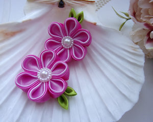 Fleur cheveux Clip barrette, Pince cheveux fleur kanzashi en satin rose